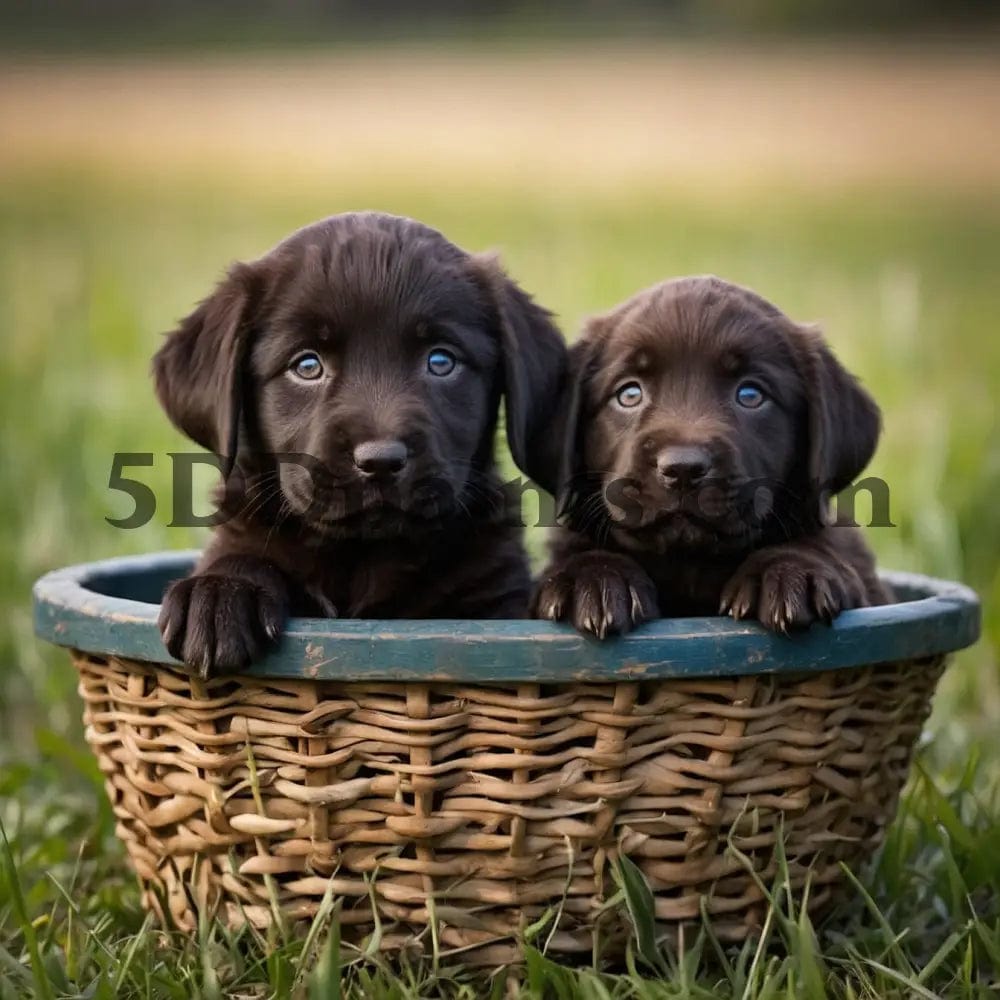 Amazello decoration 20x30cm Square Drill / 2 5D Diamond Painting Basket Labrador Puppies