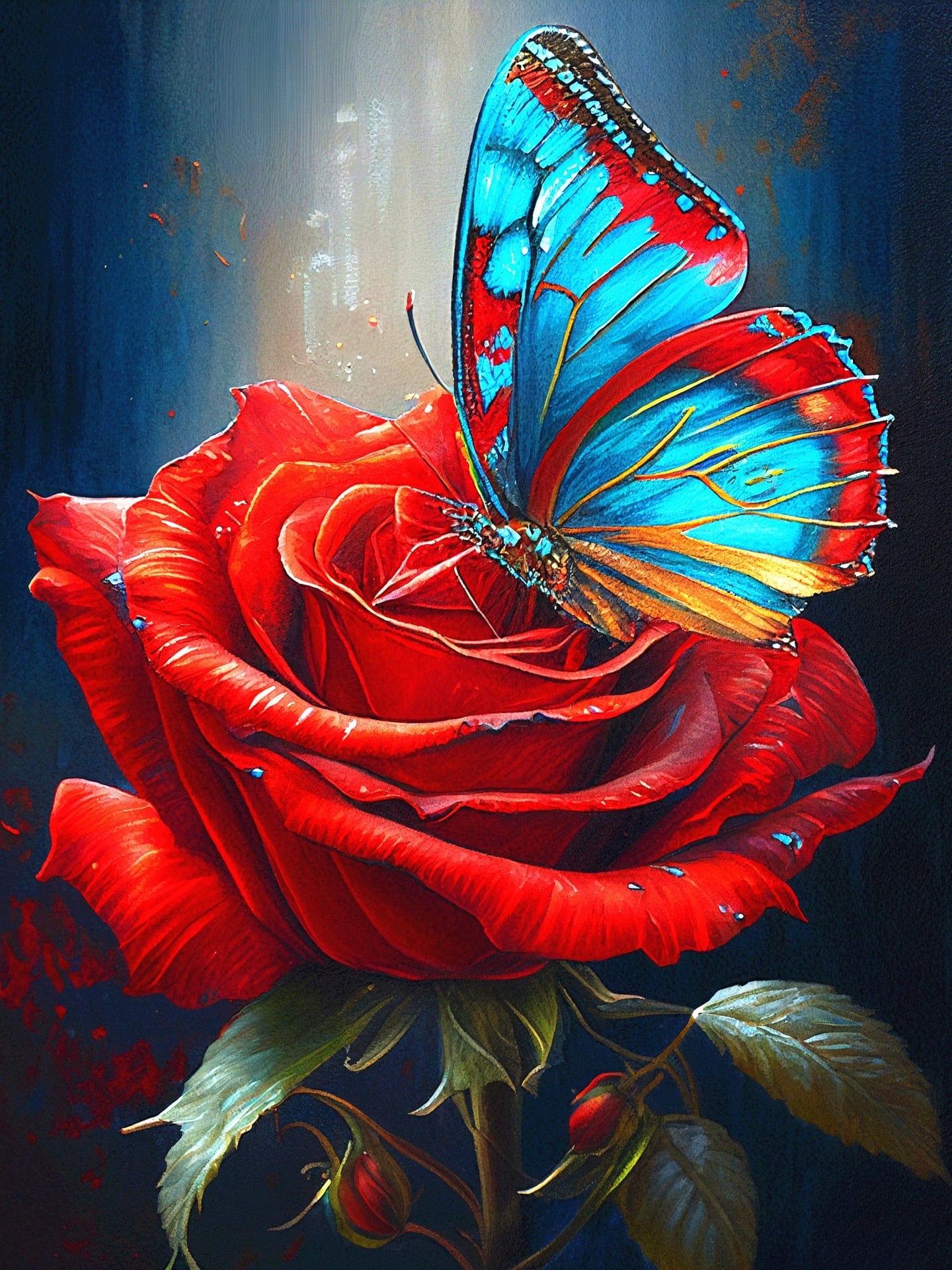 Amazello arts and crafts kit 2448 / Square Drill 20x30cm 5D Diamond Painting Beautiful Butterfly on a Rose