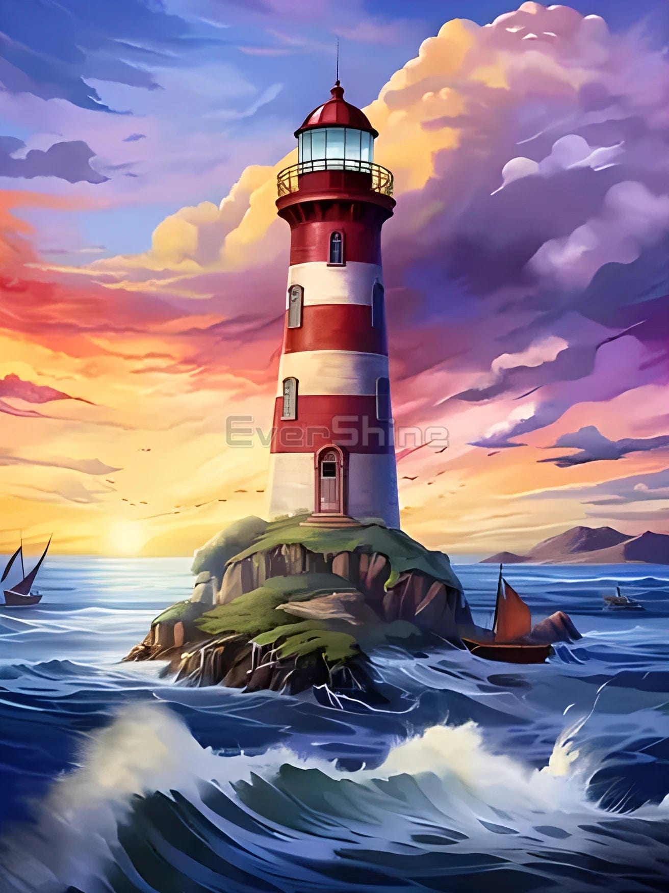 Amazello arts and crafts kit 460 / Round Drill 30x40cm 5D  Diamond Painting Beautiful Lighthouse