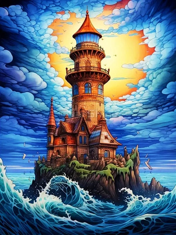 Amazello arts and crafts kit 459 / Round Drill 30x40cm 5D  Diamond Painting Beautiful Lighthouse