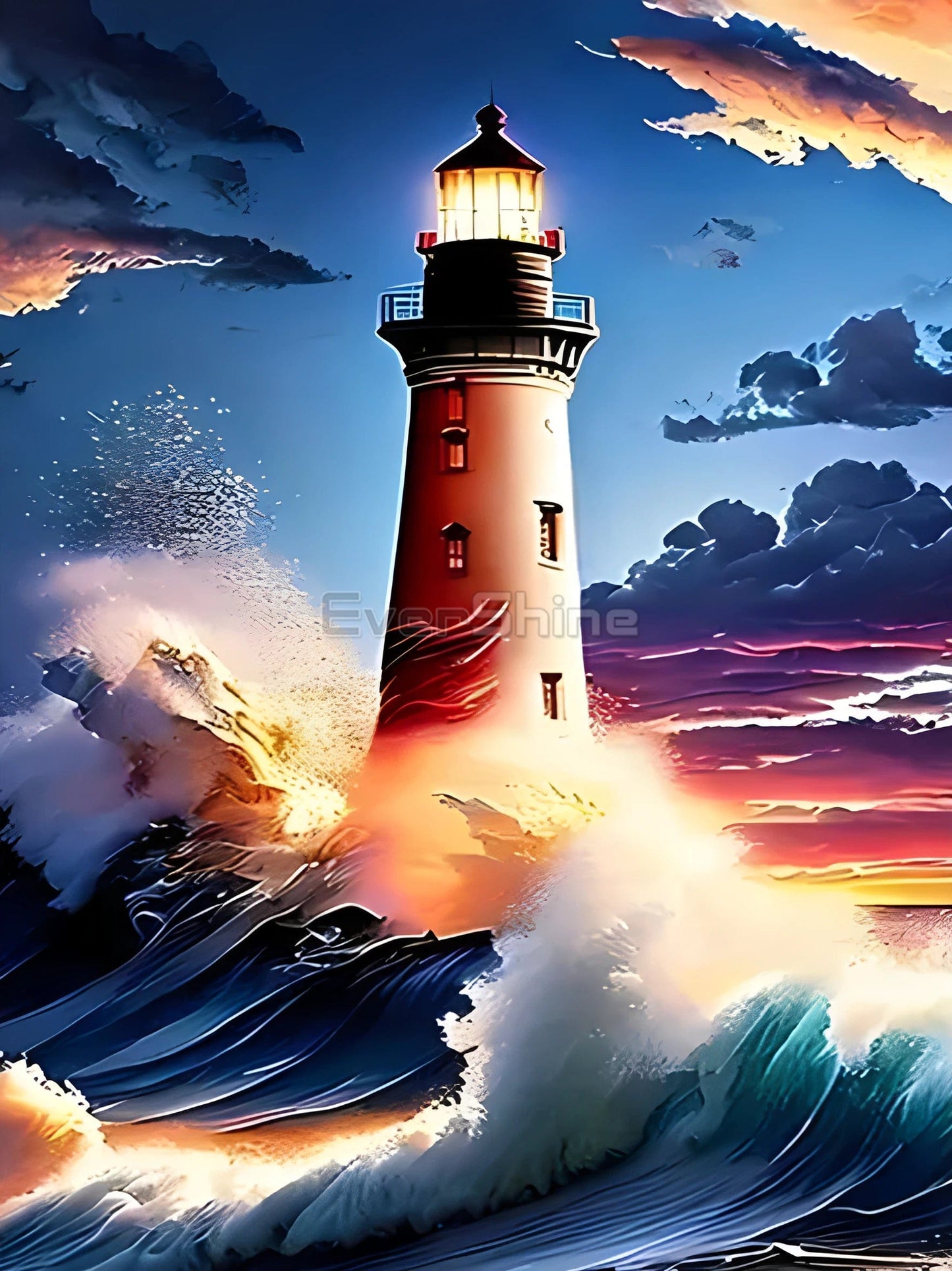 Amazello arts and crafts kit 467 / Round Drill 30x40cm 5D  Diamond Painting Beautiful Lighthouse