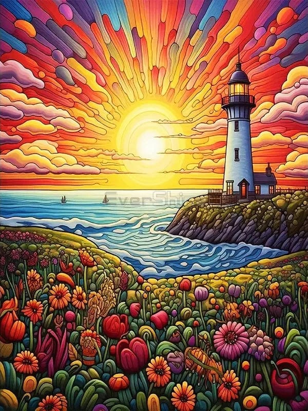 Amazello arts and crafts kit 462 / Round Drill 30x40cm 5D  Diamond Painting Beautiful Lighthouse