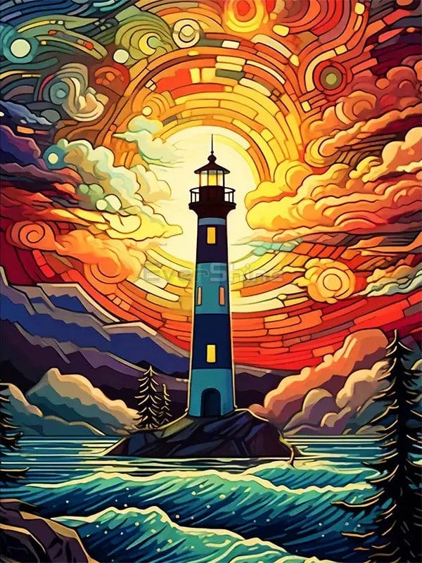 Amazello arts and crafts kit 464 / Round Drill 30x40cm 5D  Diamond Painting Beautiful Lighthouse