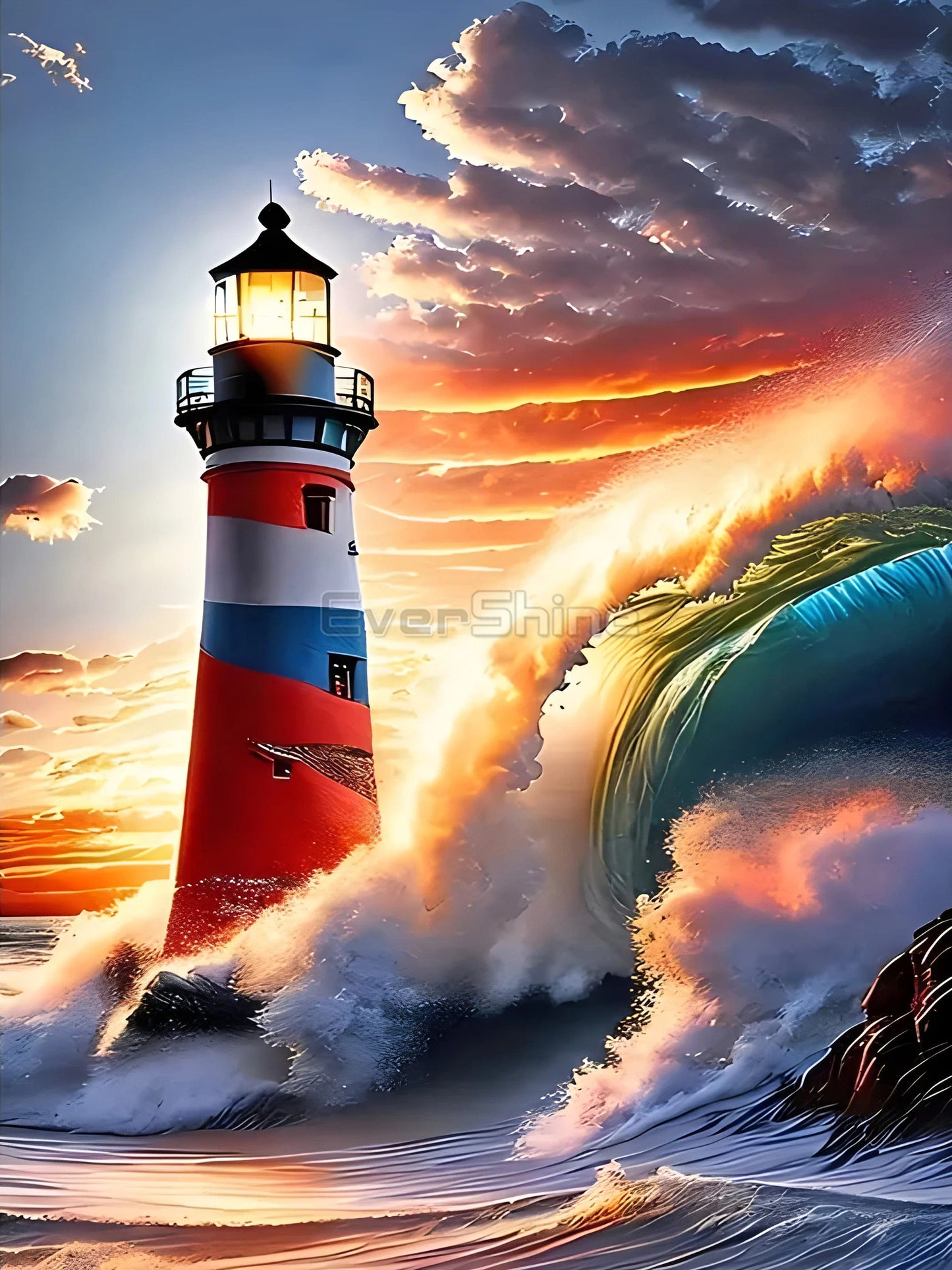 Amazello arts and crafts kit 465 / Round Drill 30x40cm 5D  Diamond Painting Beautiful Lighthouse