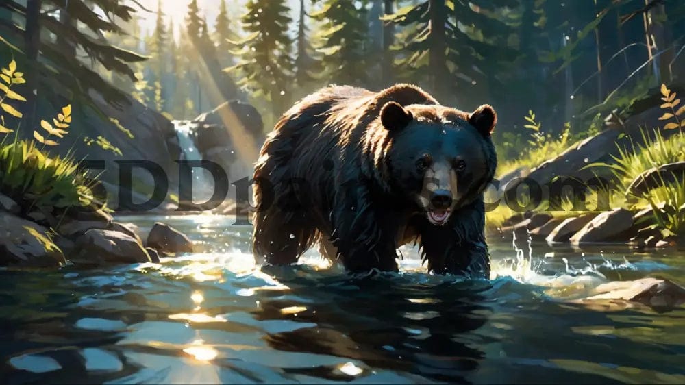 Amazello decoration 5D Diamond Painting Black Bear Fishing