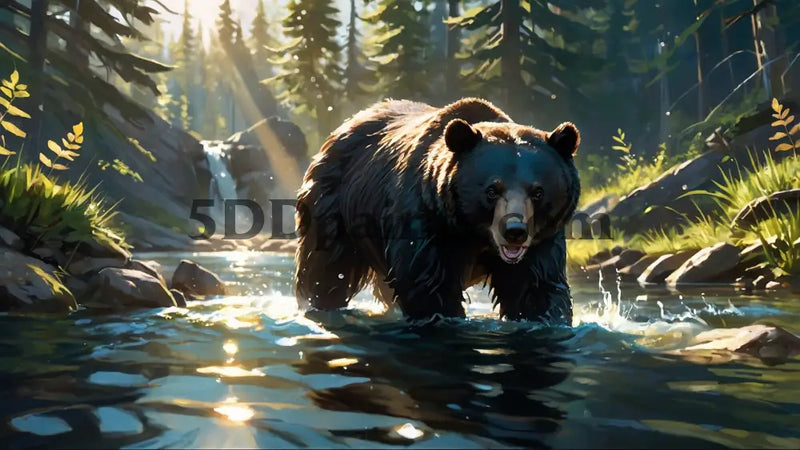 5D Diamond Painting Black Bear Fishing Decoration
