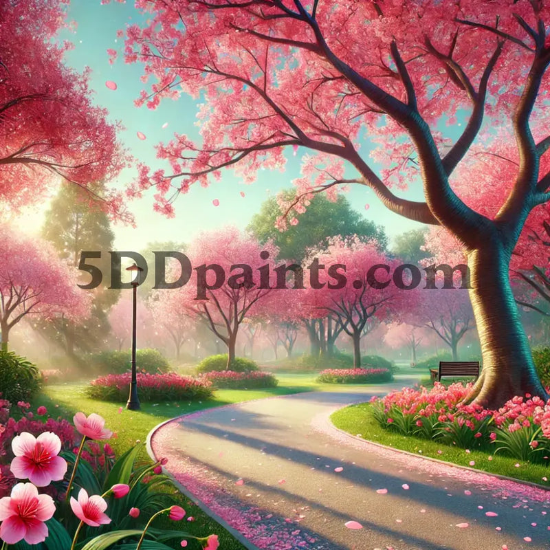 5D Diamond Painting Blooming Cherry Blossoms In A Tranquil Park Arts And Crafts Kit
