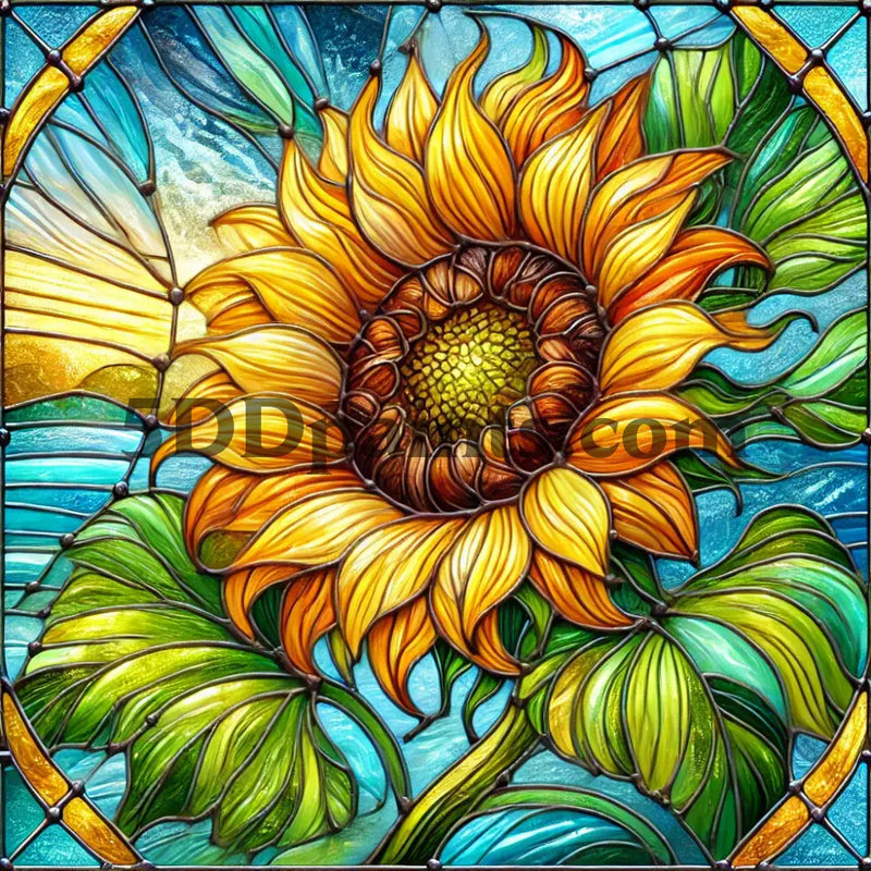 5D Diamond Painting Blooming Stainglass Sunflower Arts And Crafts Kit