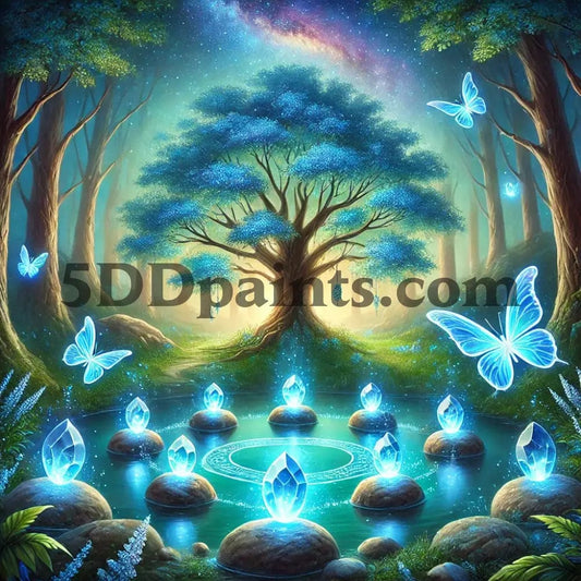 Amazello arts and crafts kit 5D Diamond Painting Blue Butterfly Pond