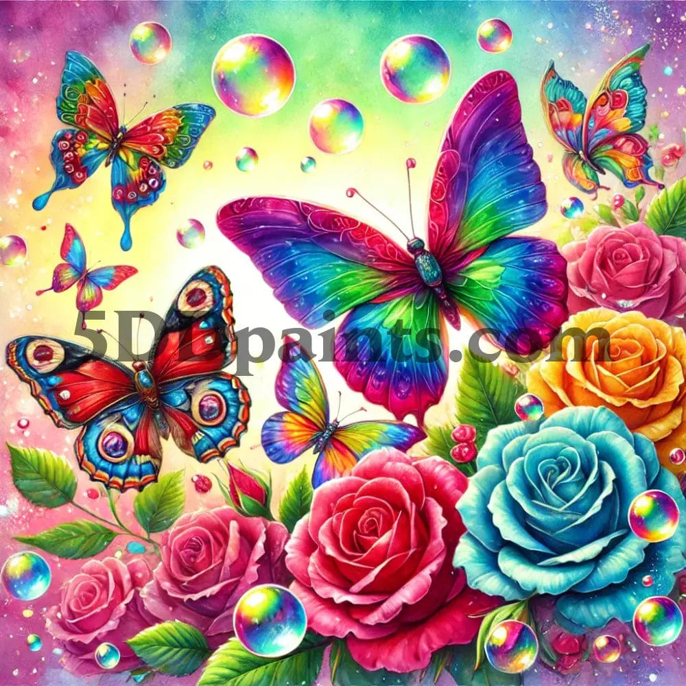 Amazello Arts & Crafts 1 / 20x20cm square 5D Diamond Painting Bright Butterflies and Roses