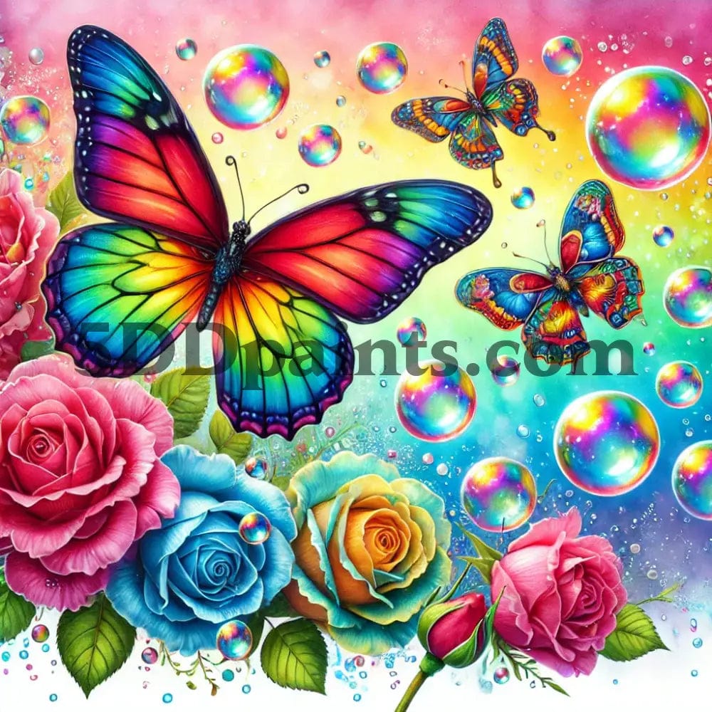 Amazello Arts & Crafts 4 / 20x20cm square 5D Diamond Painting Bright Butterflies and Roses