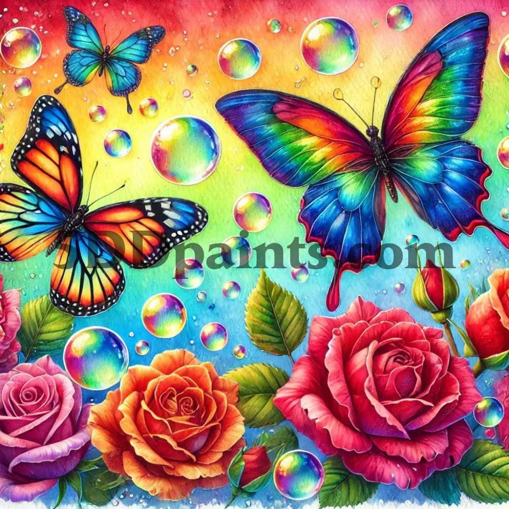 Amazello Arts & Crafts 2 / 20x20cm square 5D Diamond Painting Bright Butterflies and Roses