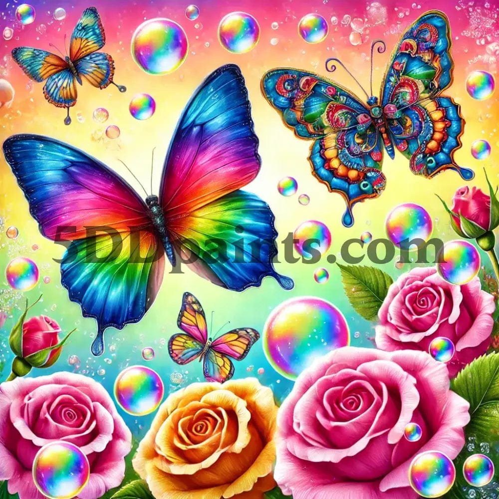 Amazello Arts & Crafts 3 / 20x20cm square 5D Diamond Painting Bright Butterflies and Roses