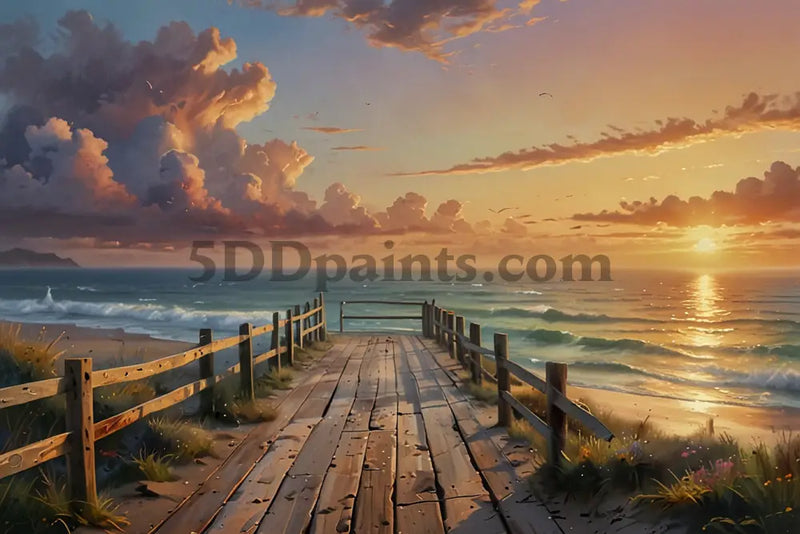 5D Diamond Painting Coastal Sunset On Board Walk **Exclusive Collection** Decoration