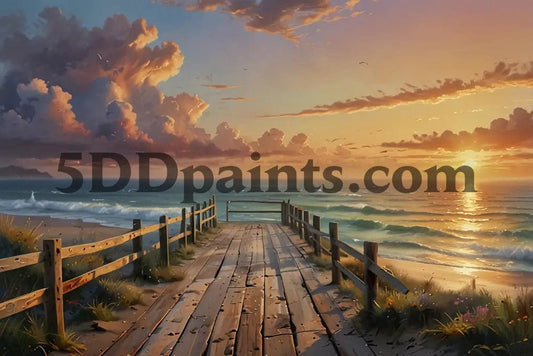 Amazello decoration 5D Diamond Painting Coastal Sunset on Board Walk  **Exclusive Collection**