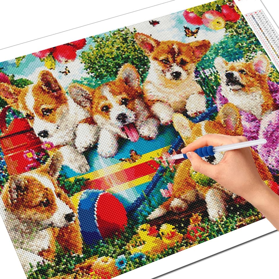 Amazello arts and crafts kit 5D Diamond Painting Corgi Puppies