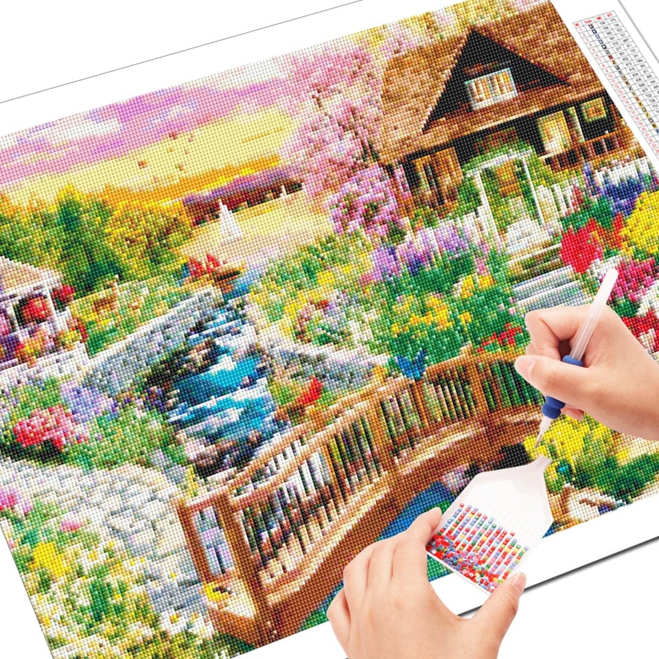 Amazello arts and crafts kit 5D Diamond Painting Cottage by the Bay