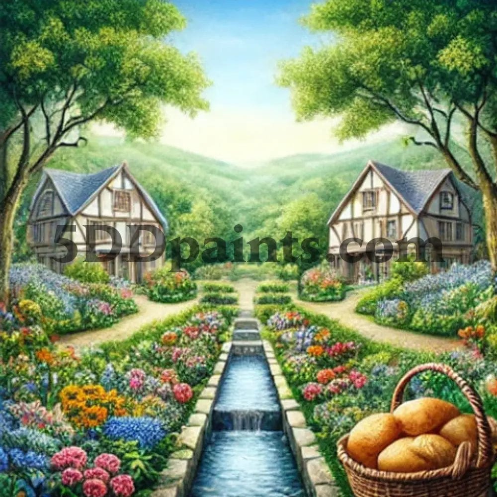 Amazello Art & Craft Kits Country Houses / 20x20cm square 5D diamond Painting Country Living