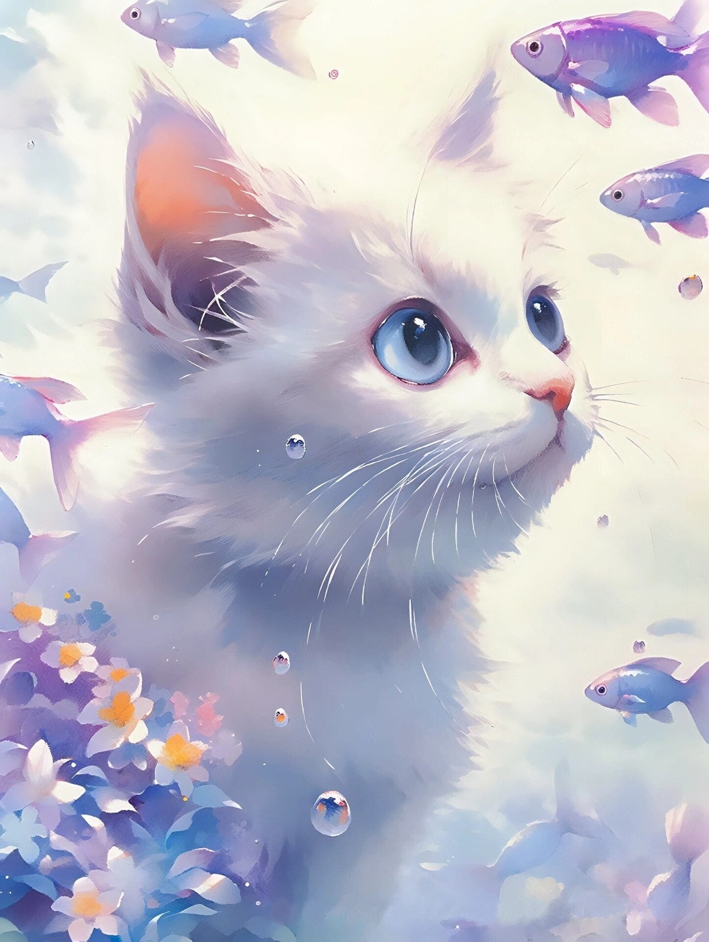 Amazello arts and crafts kit 2437 / Square Drill 20x30cm 5D Diamond Painting Cute Cat