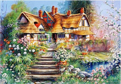 Amazello arts and crafts kit 1180 / Square Drill 30x20cm 5D Diamond Painting European County Cottage