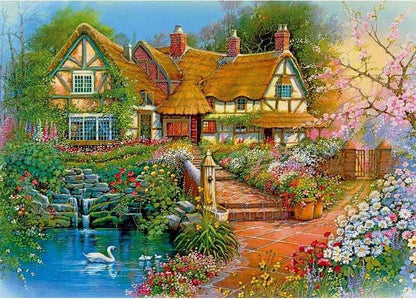 Amazello arts and crafts kit 1178 / Square Drill 30x20cm 5D Diamond Painting European County Cottage