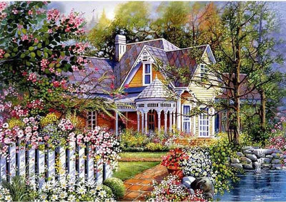Amazello arts and crafts kit 1177 / Square Drill 30x20cm 5D Diamond Painting European County Cottage