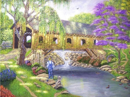 Amazello arts and crafts kit 1181 / Square Drill 30x20cm 5D Diamond Painting European County Cottage