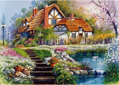 Amazello arts and crafts kit 1175 / Square Drill 30x20cm 5D Diamond Painting European County Cottage