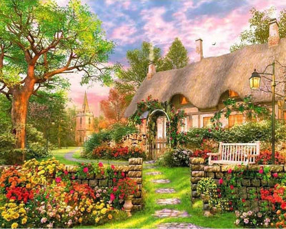 Amazello arts and crafts kit 1176 / Square Drill 30x20cm 5D Diamond Painting European County Cottage