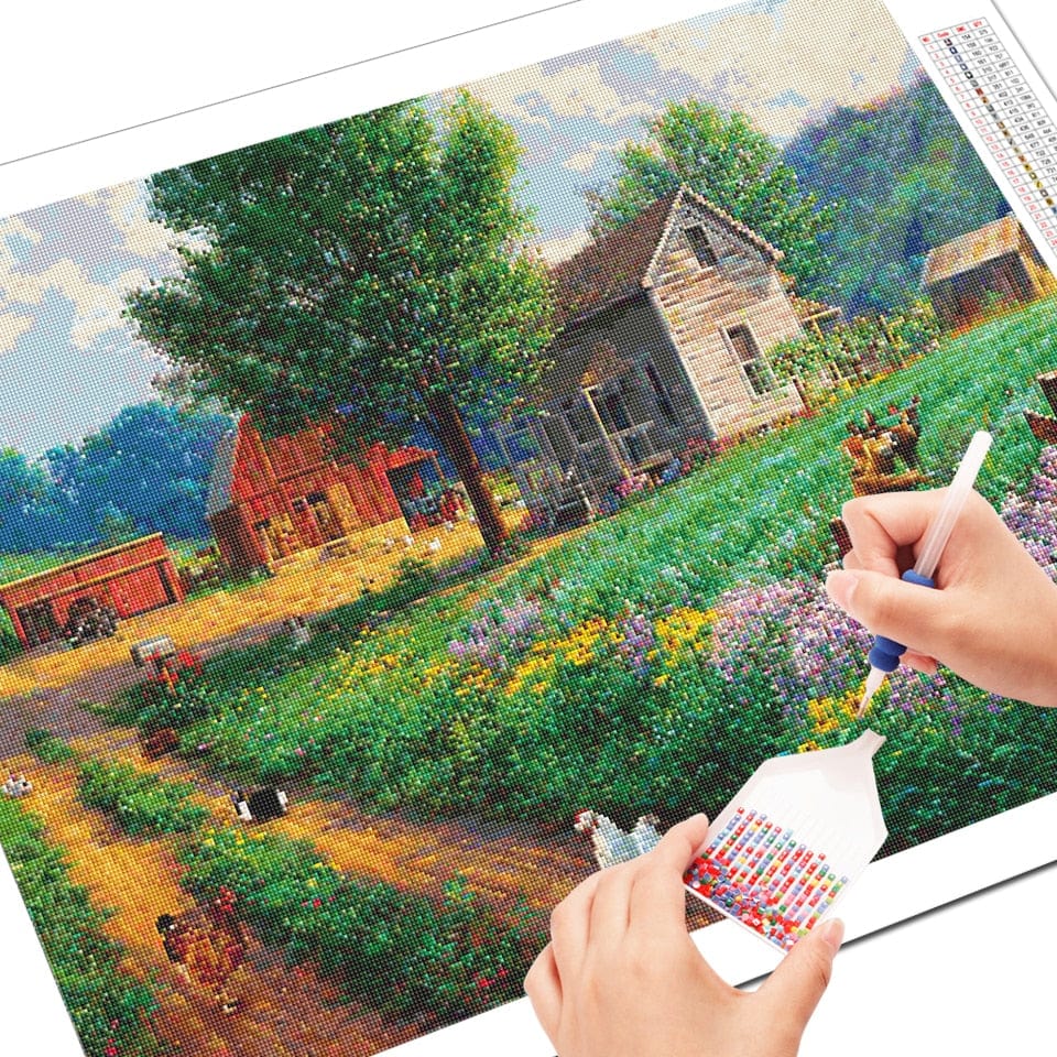 Amazello arts and crafts kit 5D Diamond Painting Farmhouse landscape