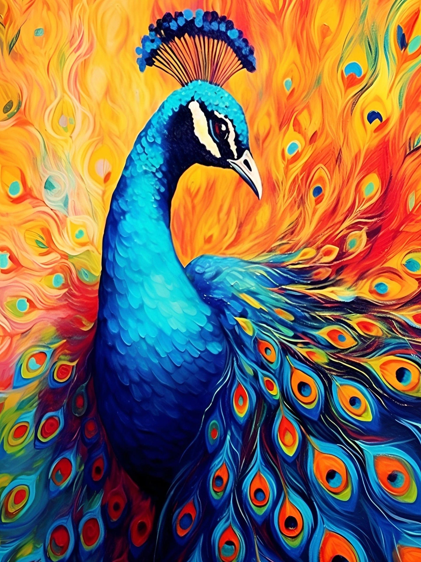 Amazello arts and crafts kit 3889 / Square Drill 20x30cm 5D Diamond Painting Fire Peacock