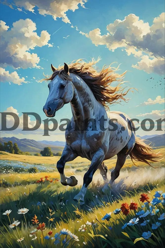 Amazello decoration 20x30cm Square Drill / 1 5D Diamond Painting Galloping Horse in the Sun