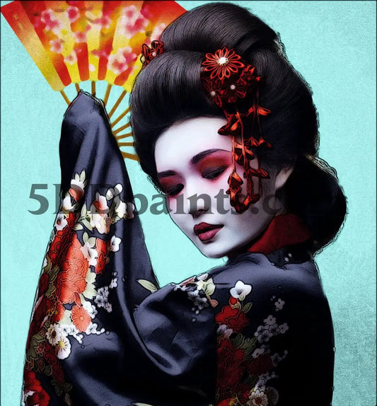 Amazello decoration 5D Diamond Painting Geisha with a Fan