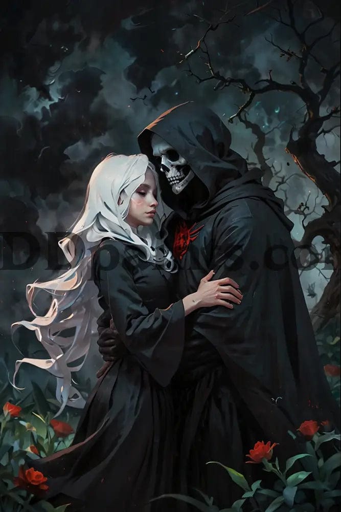 Amazello decoration 20x30cm Square Drill / White Hair 5D Diamond Painting Gothic Death's Embrace**Exclusive Collection**