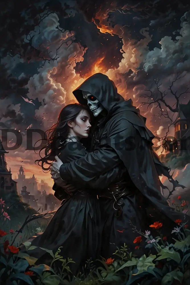 Amazello decoration 20x30cm Square Drill / Black Hair 5D Diamond Painting Gothic Death's Embrace**Exclusive Collection**