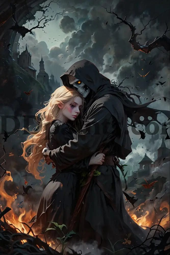 Amazello decoration 20x30cm Square Drill / Blonde Hair 5D Diamond Painting Gothic Death's Embrace**Exclusive Collection**