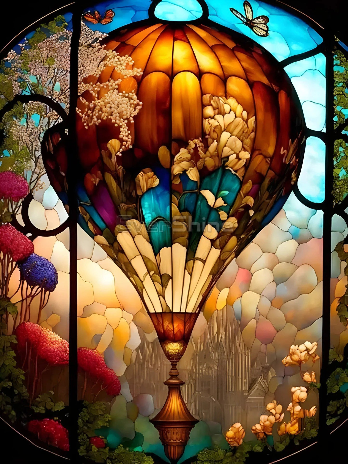 Amazello arts and crafts kit 4467 / Full Square 20X30cm 5D Diamond Painting Hot Air Balloon  Stained Glass