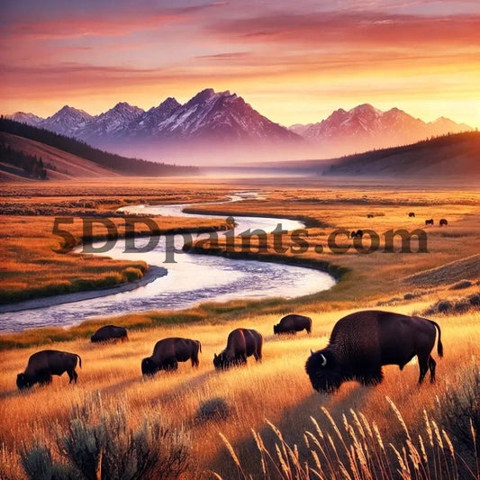 5DDPaints.com arts and crafts kit 5D Diamond Painting Lamar Valley at Sunset - US National Park Series