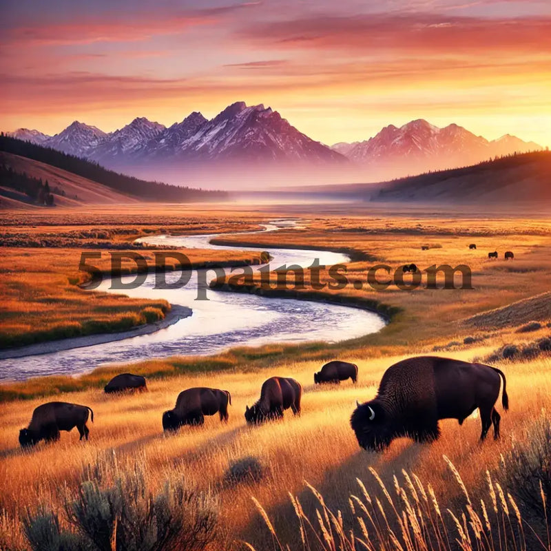 5D Diamond Painting Lamar Valley At Sunset - Yellowstone Series Arts And Crafts Kit