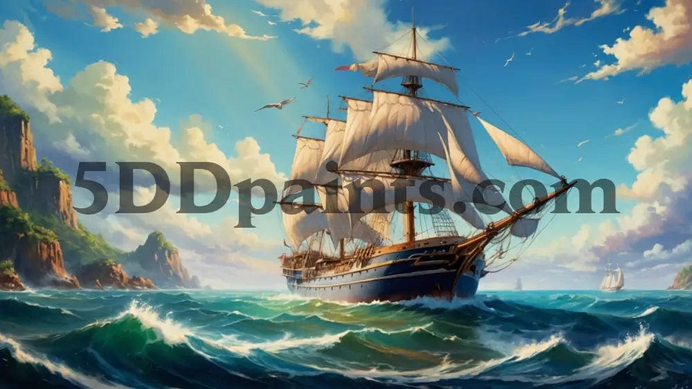 Amazello Art & Craft Kits Square Drill / 20x30 / 1 5D Diamond Painting Majestic Sailship on the Open Sea