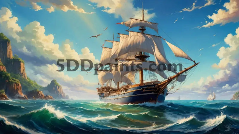 5D Diamond Painting Majestic Sailship On The Open Sea Square Drill / 20X30 1 Art & Craft Kits