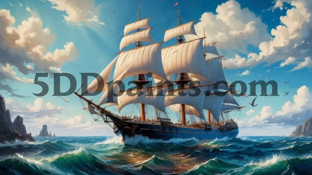 Amazello Art & Craft Kits Square Drill / 20x30 / 2 5D Diamond Painting Majestic Sailship on the Open Sea