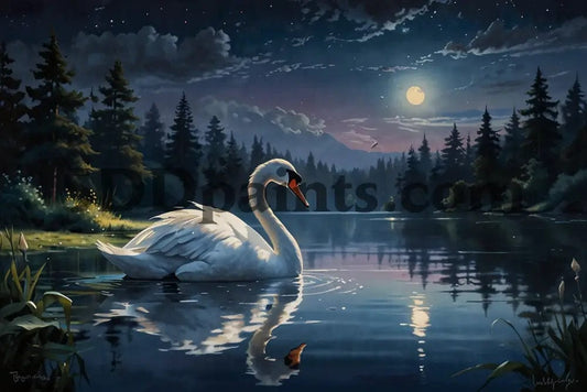 Amazello decoration 5D Diamond Painting Moonlight Swan