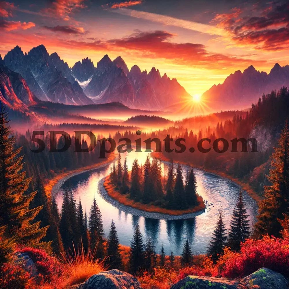 Amazello arts and crafts kit 5D Diamond Painting Mountain Lake at Sunset