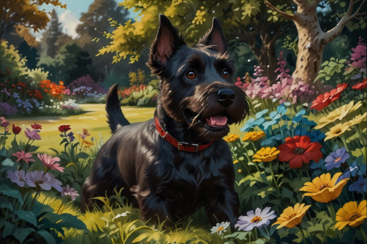 Amazello Art & Craft Kits 20x30 round / Picture 1 5D Diamond Painting Scottie in the Garden