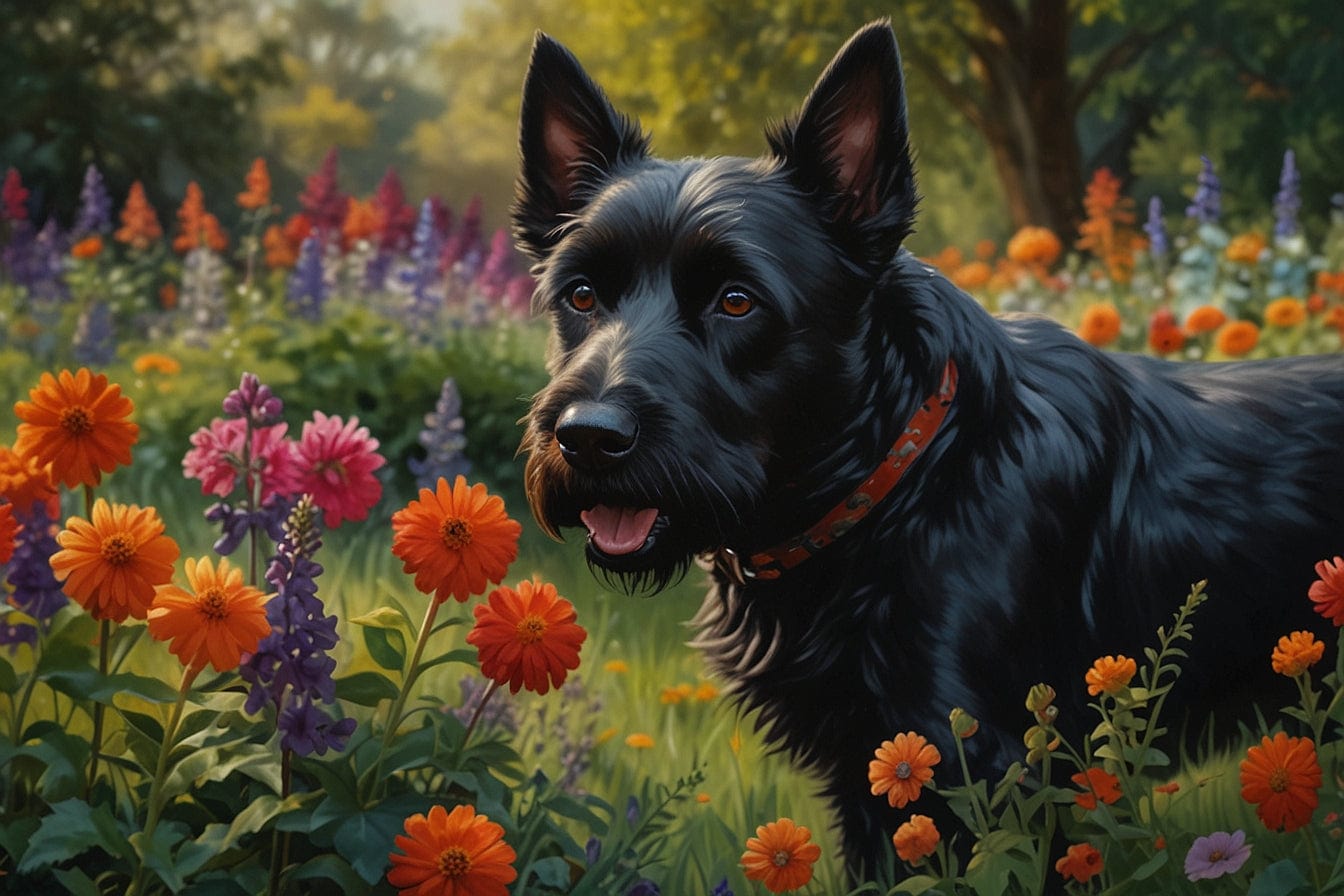 Amazello Art & Craft Kits 20x30 round / Picture 2 5D Diamond Painting Scottie in the Garden