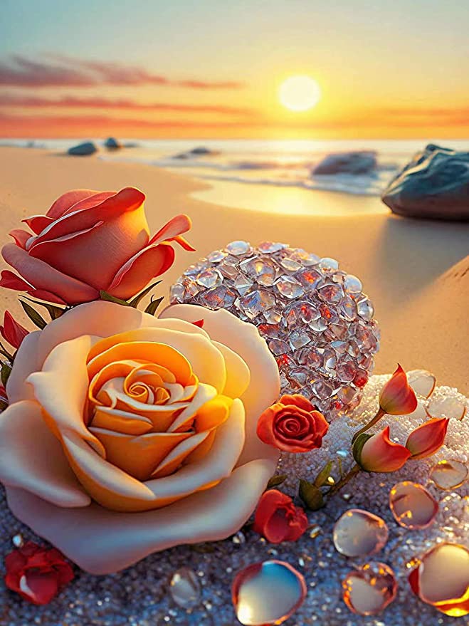 Amazello arts and crafts kit 2 / Round 40x30cm 5D Diamond Painting Sea Sunset