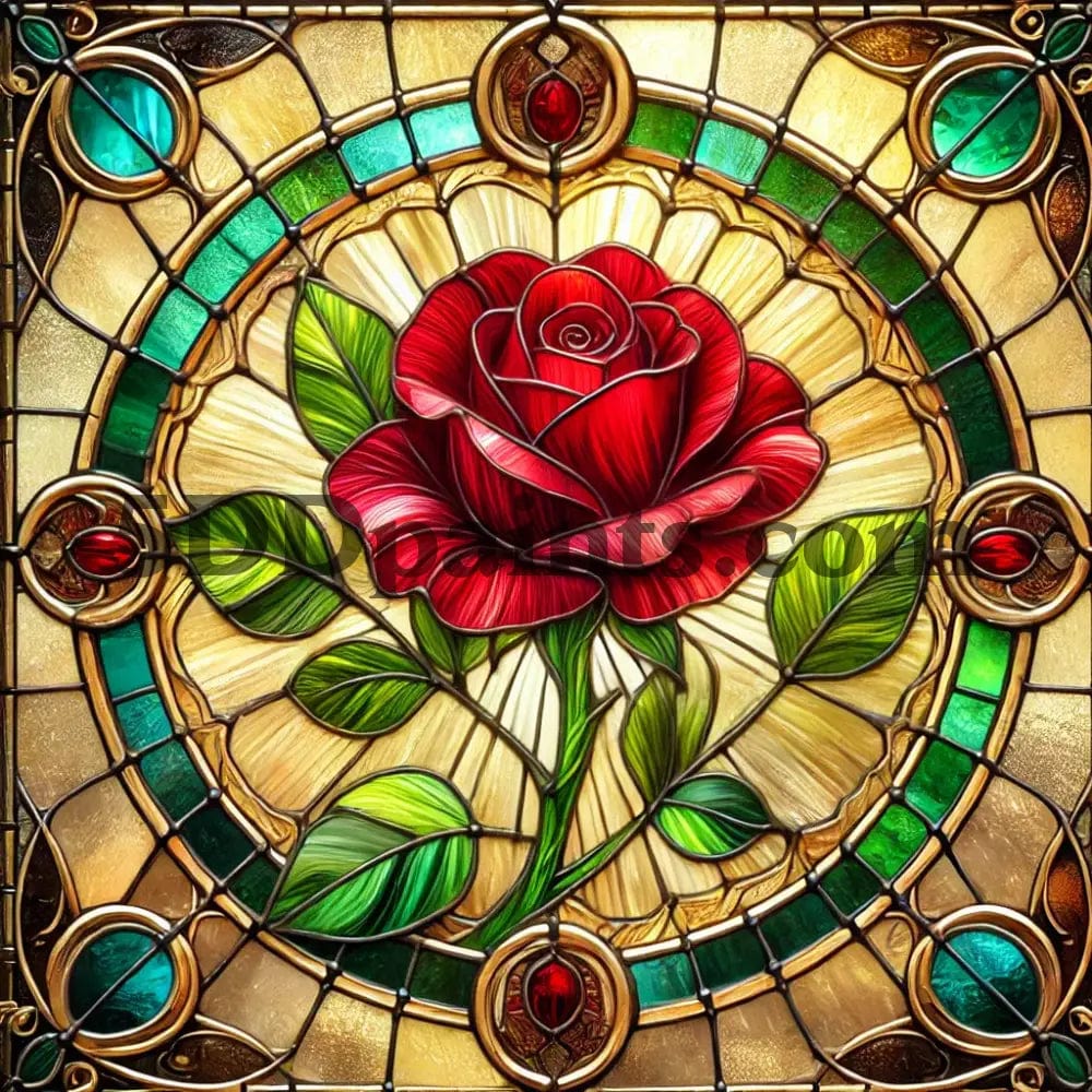 Amazello arts and crafts kit 5D Diamond Painting Single Red Rose Stained Glass