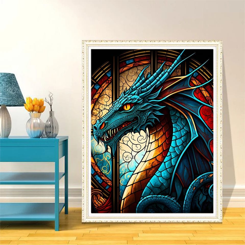 Amazello arts and crafts kit 5D Diamond Painting Stained Glass  Dragon