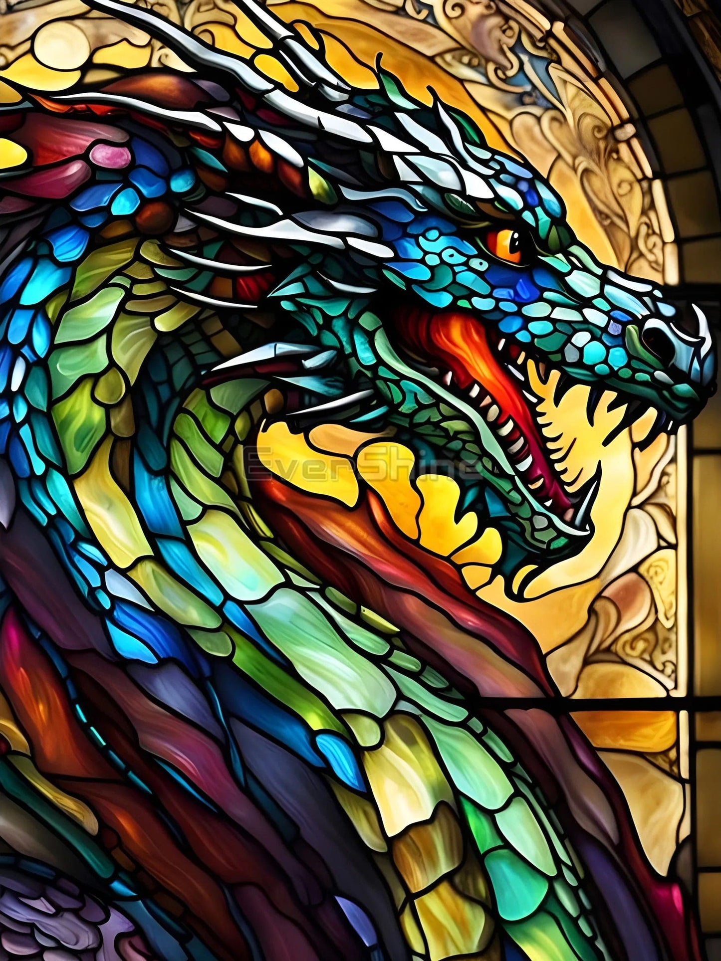 Amazello arts and crafts kit 4209 / Full Square 20X30cm 5D Diamond Painting Stained Glass  Dragon